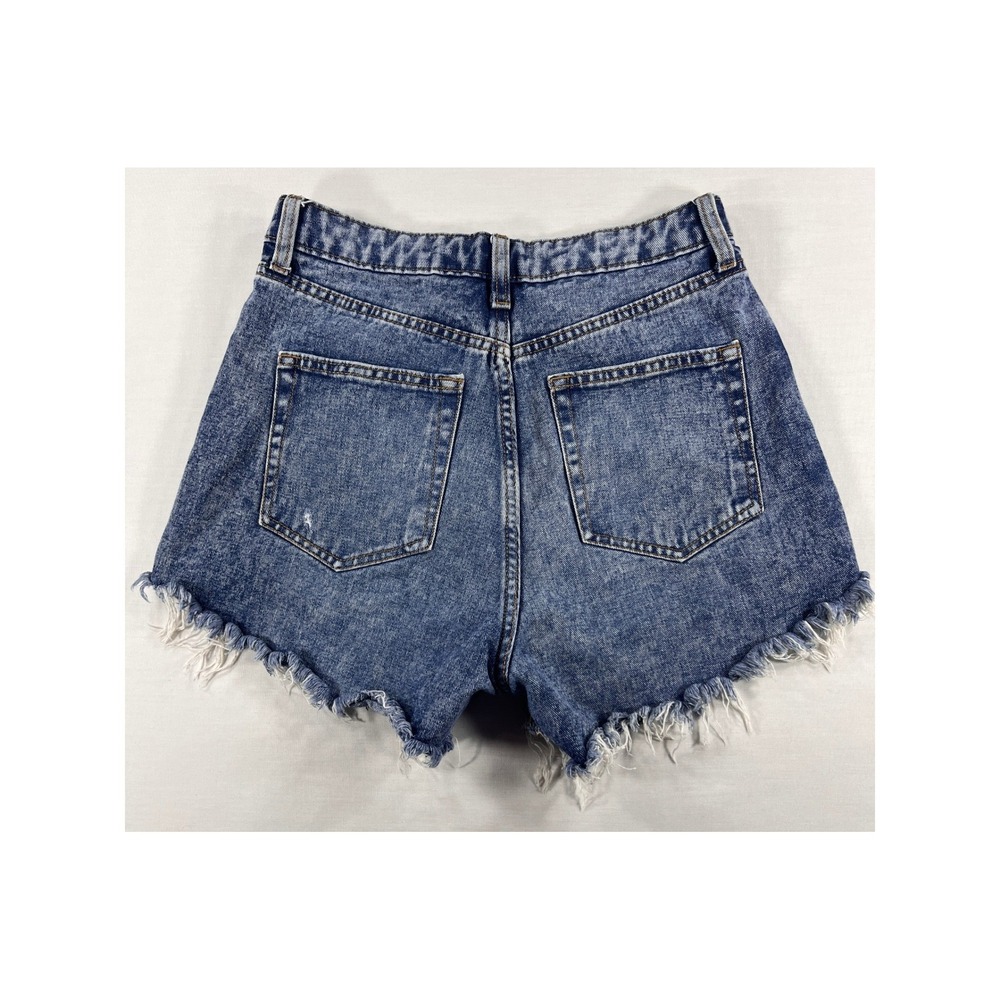 Wild Fable Blue Acid Wash High Rise Distressed Denim Shorts Button Fly Womens 4 - Picture 8 of 9